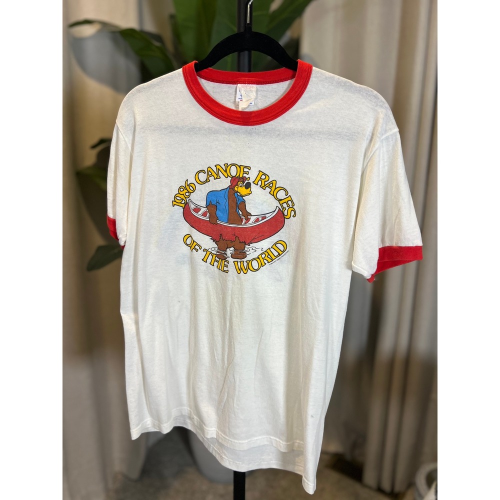 Vintage 1986 Canoe Races of the World Humphrey Bear Ringer T-Shirt Jerzees Large